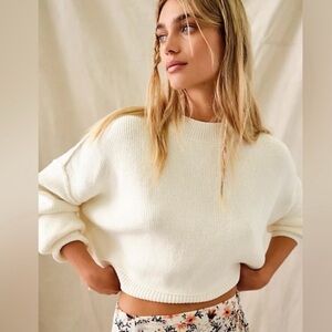 Free People Cream Crew Neck Sweater